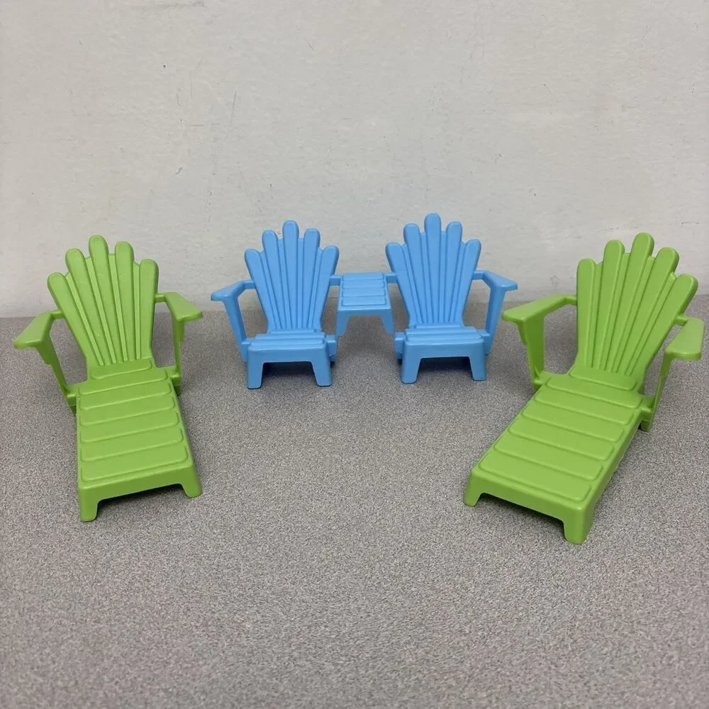 Barbie Sized American Plastic Adirondack Lounge Patio Lawn Chairs 3 Pieces